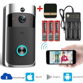 Smart Wireless WiFi Video Doorbell Phone Door Ring Intercom Security Camera Bell - Doorbell+Battery+Charger+Chime