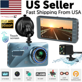 Touch Screen Dash Cam 4" 1080P Dual Lens Car DVR Recorder Front And Rear Camera - Default Title