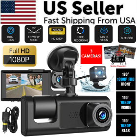 Car Dual Lens Dash Cam HD 1080P Front/Rear/Inside Video Recorder Camera G-Sensor - Default Title