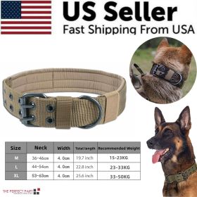 2" Wide Tactical Heavy Duty Nylon Large Dog Collar K9 Military With Metal Buckle - L - Neck 18.9" ~ 22.8" - Brown