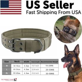 2" Wide Tactical Heavy Duty Nylon Large Dog Collar K9 Military With Metal Buckle - L - Neck 18.9" ~ 22.8" - Green