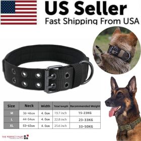 2" Wide Tactical Heavy Duty Nylon Large Dog Collar K9 Military With Metal Buckle - M - Neck 15.7" ~ 19.7" - Black