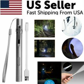 5" LED USB Rechargeable Mini Tactical Flashlight Stainless Steel Torch Pen Light - Default Title