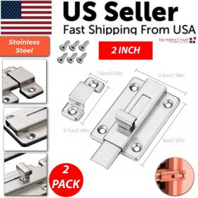 2Pcs Stainless Steel Latch Sliding Silver Doors Lock Keyless Door Bolt For Doors - 2 Inch