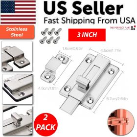 2Pcs Stainless Steel Latch Sliding Silver Doors Lock Keyless Door Bolt For Doors - 3 Inch