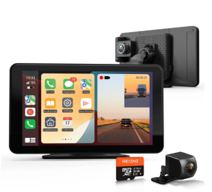 REXING 7" Wireless CarPlay/Android Auto Receiver, 4K Dash Cam, 1080p Rear, GPS, Bluetooth, 32GB Card - REXING 7" Wireless CarPlay/Android