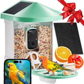 VEVOR Smart Bird Feeder with Camera AI Identify 10000+ Bird Specie Solar-Powered - 2 Panels on Roof Side + 1 External 3W Panel - Green