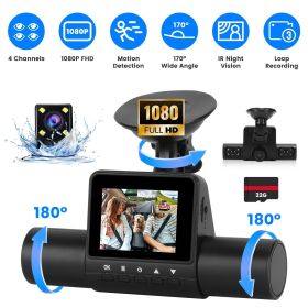 360Â° View FHD 4 Channel Dash Cam 1080P Front 480P Rear Left Right Inside Dash Camera With IR Night Vision Loop Recording Motion Detection Free 32GB