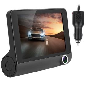 1296P Car DVR Dash Cam 4In 3 Lens Recorder, Seamless Recording - Black - One size