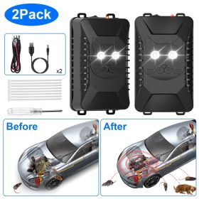 2 Packs Under Hood Ultrasonic Rodent Repellent Mouse Wildcat Control Portable Rodent Chaser with 3 Power Supplies for Car Home Garage - Black