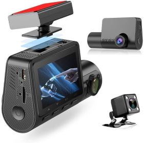 3 Channel Dash Cam for Car with 1080 + 1080 + 480p Three Lenses, Wide Angle Monitoring Range of 140Â° + 140Â° + 130Â°, 24-Hour Parking Monitoring, 4 I