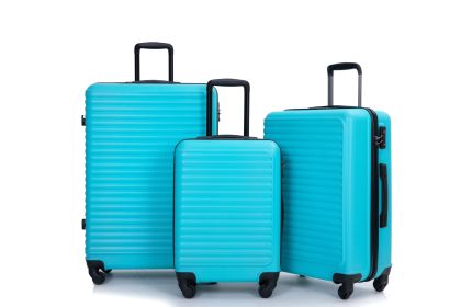 3 Piece Luggage Sets ABS Lightweight Suitcase with Two Hooks, Spinner Wheels, TSA Lock, (20/24/28) Turquoise - as Pic