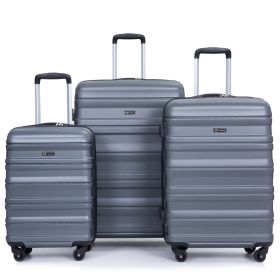 Expandable 3 Piece Luggage Sets PC Lightweight & Durable Suitcase with Two Hooks, Spinner Wheels, TSA Lock, (21/25/29) Gray - as Pic