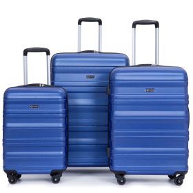 3 Piece Luggage Sets PC Lightweight & Durable Expandable Suitcase with Two Hooks, Spinner Wheels, TSA Lock, (21/25/29) Dark Blue - as Pic