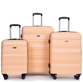 Expandable 3 Piece Luggage Sets PC Lightweight & Durable Suitcase with Two Hooks, Spinner Wheels, TSA Lock, (21/25/29) Peach - as Pic