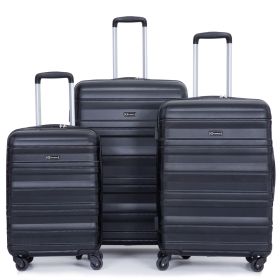 Expandable 3 Piece Luggage Sets PC Lightweight & Durable Suitcase with Two Hooks, Spinner Wheels, TSA Lock, (21/25/29) Black - as Pic