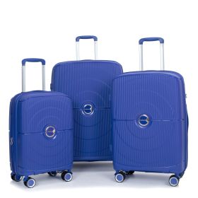 Expandable Hardshell Suitcase Double Spinner Wheels PP Luggage Sets Lightweight Durable Suitcase with TSA Lock,3-Piece Set (20/24/28) ,Navy - as Pic