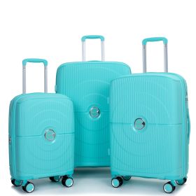 Expandable Hardshell Suitcase Double Spinner Wheels PP Luggage Sets Lightweight Durable Suitcase with TSA Lock,3-Piece Set (20/24/28) , Lake Blue - as
