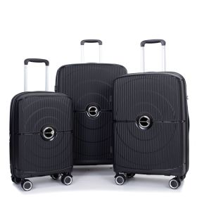 Expandable Hardshell Suitcase Double Spinner Wheels PP Luggage Sets Lightweight Durable Suitcase with TSA Lock,3-Piece Set (20/24/28) ,Black - as Pic