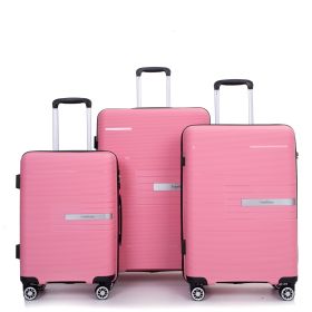 Hardshell Suitcase Double Spinner Wheels PP Luggage Sets Lightweight Durable Suitcase with TSA Lock,3-Piece Set (20/24/28) , Pink - as Pic