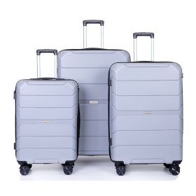 Hardshell Suitcase Spinner Wheels PP Luggage Sets Lightweight Suitcase with TSA Lock,3-Piece Set (20/24/28) ,Silver - as Pic