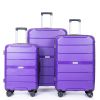 Hardshell Suitcase Spinner Wheels PP Luggage Sets Lightweight Durable Suitcase with TSA Lock,3-Piece Set (20/24/28) ,Purple - as Pic