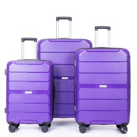 Hardshell Suitcase Spinner Wheels PP Luggage Sets Lightweight Durable Suitcase with TSA Lock,3-Piece Set (20/24/28) ,Purple - as Pic
