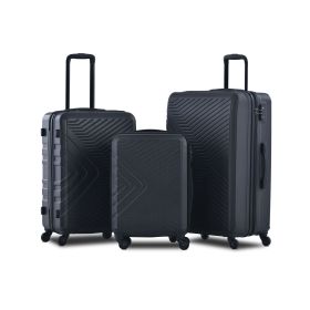 3 Piece Luggage Sets ABS Lightweight Suitcase with Two Hooks, Spinner Wheels, TSA Lock, (20/24/28) Black - as Pic