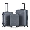 3 Piece Luggage Sets ABS Lightweight Suitcase with Two Hooks, Spinner Wheels, TSA Lock, (20/24/28) Gray - as Pic