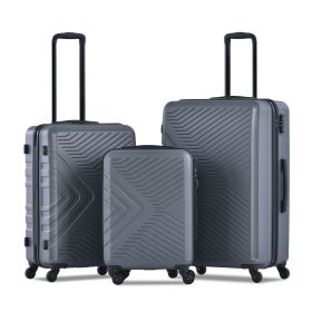 3 Piece Luggage Sets ABS Lightweight Suitcase with Two Hooks, Spinner Wheels, TSA Lock, (20/24/28) Gray - as Pic
