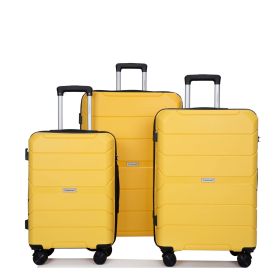 Hardshell Suitcase Spinner Wheels PP Luggage Sets Lightweight Durable Suitcase with TSA Lock,3-Piece Set (20/24/28) ,Yellow - as Pic