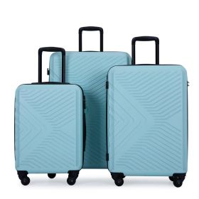 3 Piece Luggage Sets ABS Lightweight Suitcase with Two Hooks, Spinner Wheels, TSA Lock, (20/24/28) Green - as Pic