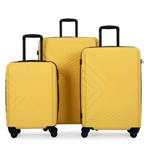 3 Piece Luggage Sets ABS Lightweight Suitcase with Two Hooks, Spinner Wheels, TSA Lock, (20/24/28), Yellow - as Pic