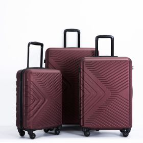 3 Piece Luggage Sets ABS Lightweight Suitcase with Two Hooks, Spinner Wheels, TSA Lock, (20/24/28) Wine Red - as Pic