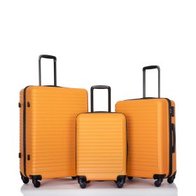 3 Piece Luggage Sets ABS Lightweight Suitcase with Two Hooks, Spinner Wheels, TSA Lock, (20/24/28) ORANGE - as Pic