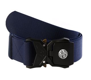 Quick Release Buckle Tactical Belt Military Hiking Rigger Nylon Web Work Belt Heavy Duty Work Belt Stretch Strap ((Coffee) - blue