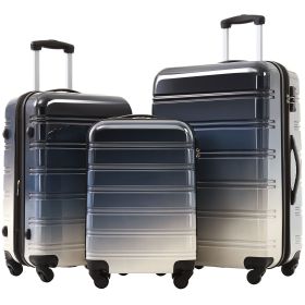 Hardshell Luggage Sets 3 Piece Gradient Color Expandable Suitcase with Spinner Wheels and TSA Lock Lightweight 20" 24" 28" Available,Gradient Black -