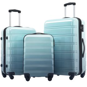 Hardshell Luggage Sets 3 Piece Gradient Color Expandable Suitcase with Spinner Wheels and TSA Lock Lightweight 20" 24" 28" Available,Gradient Blue - a