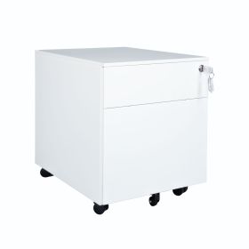 2 Drawer Mobile File Cabinet with Lock Metal Filing Cabinet for Legal/Letter/A4/F4 Size, Fully Assembled Include Wheels, Home/Office Design - white