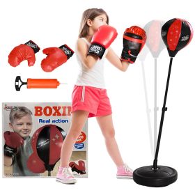 Qaba Punching Bag for Kids, Kids Punching Bag with Stand for 5-10 Years Old, Height Adjustable Kids Boxing Bag with Boxing Gloves, Kids Boxing Set for
