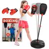 Qaba Punching Bag for Kids, Punching Bag with Stand, Boxing Gloves for 5-10 Year Old, Adjustable Kids Boxing Bag, Children Boxing Set, Sports Toy for