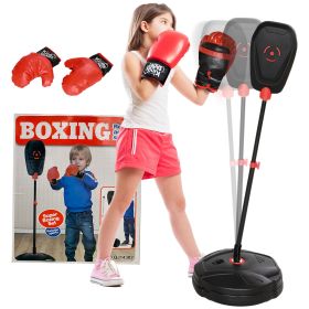 Qaba Punching Bag for Kids, Punching Bag with Stand, Boxing Gloves for 5-10 Year Old, Adjustable Kids Boxing Bag, Children Boxing Set, Sports Toy for
