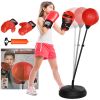 Qaba Punching Bag for Kids, Kids Punching Bag with Stand for 5-10 Year Old, Adjustable Kids Boxing Bag with Boxing Gloves, Boxing Set, Sports Toy for