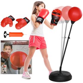 Qaba Punching Bag for Kids, Kids Punching Bag with Stand for 5-10 Year Old, Adjustable Kids Boxing Bag with Boxing Gloves, Boxing Set, Sports Toy for