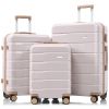 Premium ABS Travel Luggage Set , 3-Piece TSA Lock Suitcase Ensemble with 20, 24, and 28 Inch Sizes with 360Â° Spinner Wheels, light grey and golden -