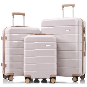 Premium ABS Travel Luggage Set , 3-Piece TSA Lock Suitcase Ensemble with 20, 24, and 28 Inch Sizes with 360Â° Spinner Wheels, light grey and golden -