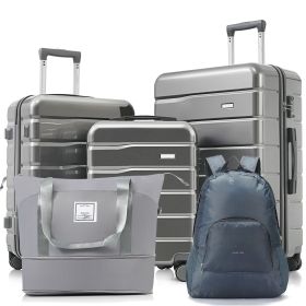 5 Piece Luggage Set with Expandable Duffel Bag & Foldable Backpack â€“ 20"/24"/28" Suitcases with 360Â° Spinner Wheels, TSA Lock, grey - as Pic