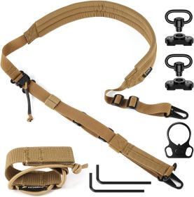 QD Sling 2 Point Sling Quick Adjust Gun Sling with HK Hook Soft Shoulder Pad Sling, Rifle Sling for Hunting Tactical Strap - Brown