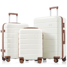 Premium ABS Travel Luggage Set , 3-Piece TSA Lock Suitcase Ensemble with 20, 24, and 28 Inch Sizes with 360Â° Spinner Wheels, White - as Pic