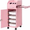 Hair Salon Storage Cart with Wheels & 3 Hair Dryer Holders & 4 Drawers & Lock & 2 Keys, Hairdressing Tools Station Mobile Makeup Case pink - as pictur